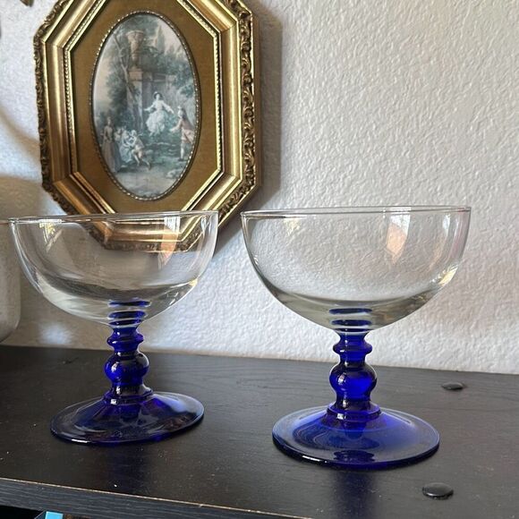 Set of two blue cocktail glasses short margarita / cocktail glasses - Picture 2 of 4